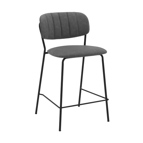 Armen Living Carlo 26" Gray Faux Leather and Black Metal Counter Height Bar Stool LCCOBABLGR26 - main
